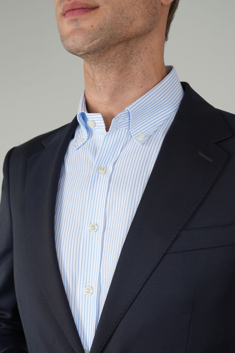 Comfort Fit Lacivert Dokuma Mono Yaka Çift Yırtmaçlı 6 Drop Yün Blazer Erkek Ceket - 3