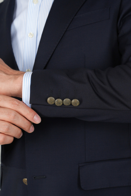 Comfort Fit Lacivert Dokuma Mono Yaka Çift Yırtmaçlı 6 Drop Yün Blazer Erkek Ceket - 4