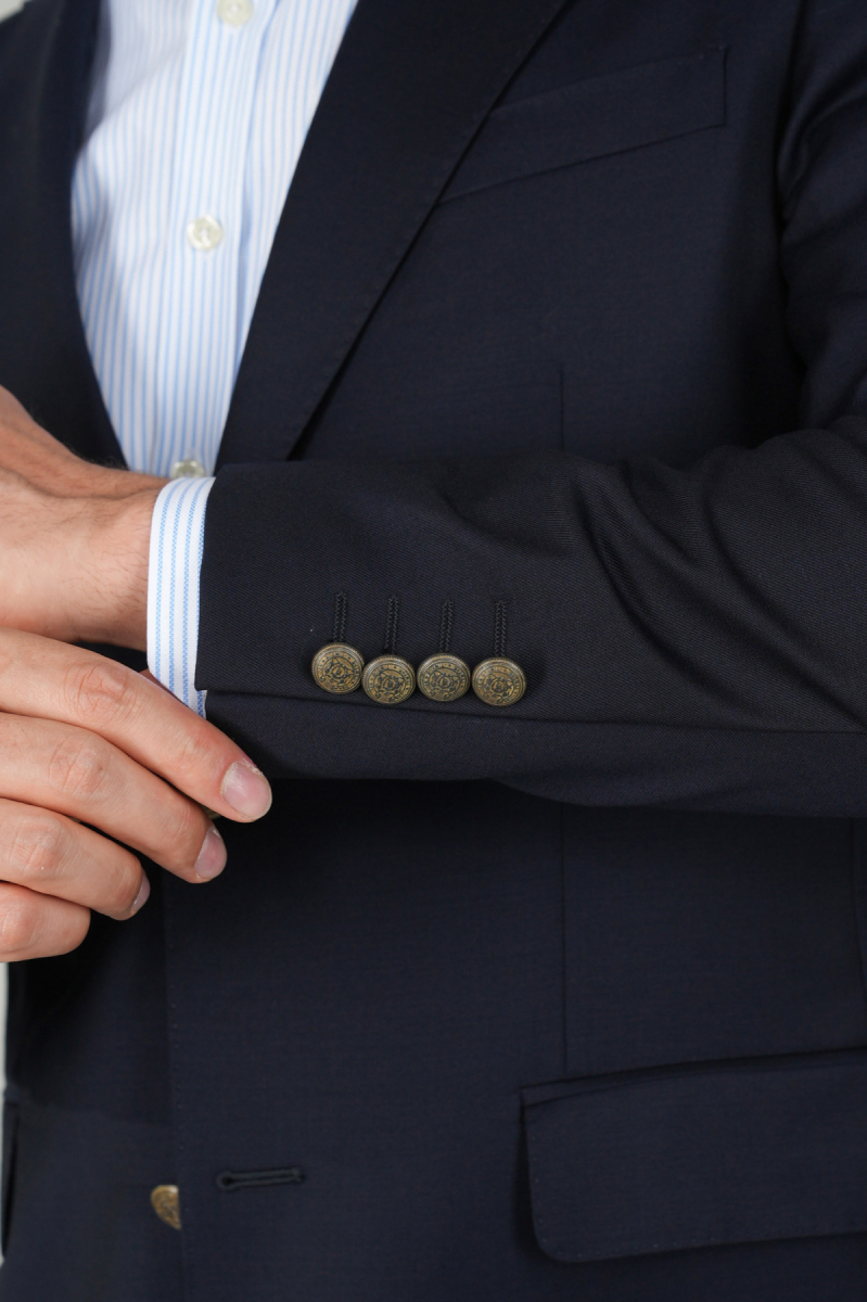 Comfort Fit Lacivert Dokuma Mono Yaka Çift Yırtmaçlı 6 Drop Yün Blazer Erkek Ceket - 4