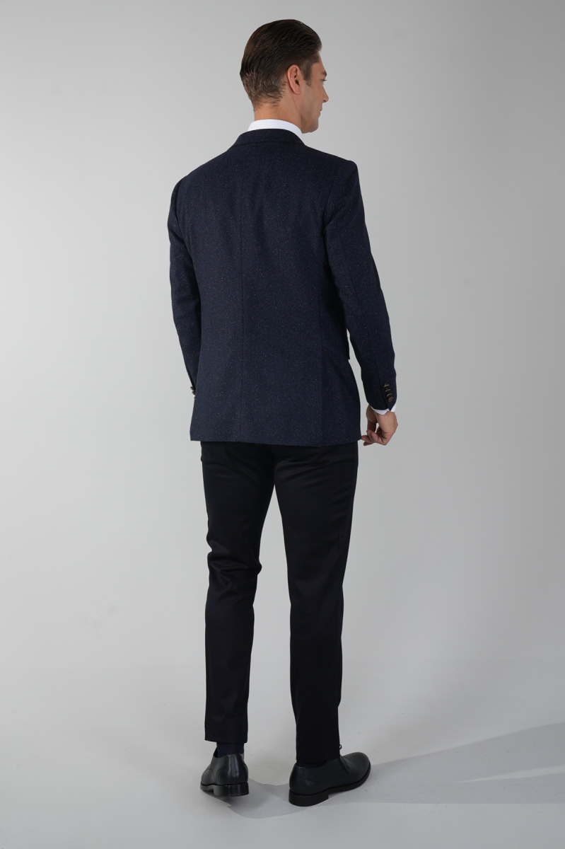 Comfort Fit Lacivert Mono Yaka Çift Yırtmaçlı 6 Drop Erkek İpek Yün Ceket (1)