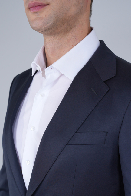 Comfort Fit Lacivert Mono Yaka Çift Yırtmaçlı 6 Drop Erkek Yün Ceket - 3