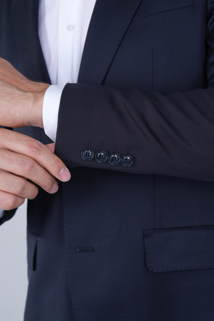 Comfort Fit Lacivert Mono Yaka Çift Yırtmaçlı 6 Drop Erkek Yün Ceket - 4