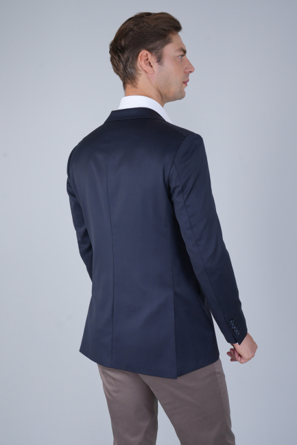 Comfort Fit Lacivert Mono Yaka Çift Yırtmaçlı 6 Drop Erkek Yün Ceket (1)