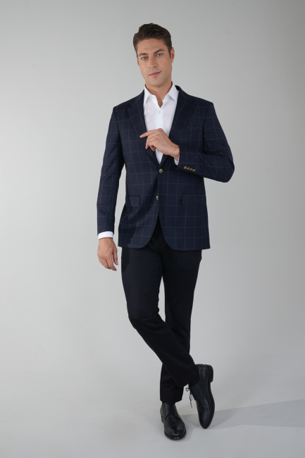 Comfort Fit Lacivert Mono Yaka Çift Yırtmaçlı 6 Drop Yün Kaşmir Erkek Ceket - 3