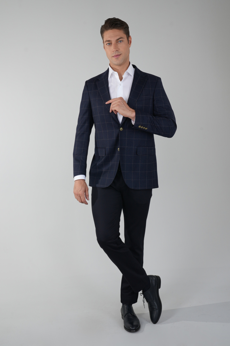 Comfort Fit Lacivert Mono Yaka Çift Yırtmaçlı 6 Drop Yün Kaşmir Erkek Ceket - 3