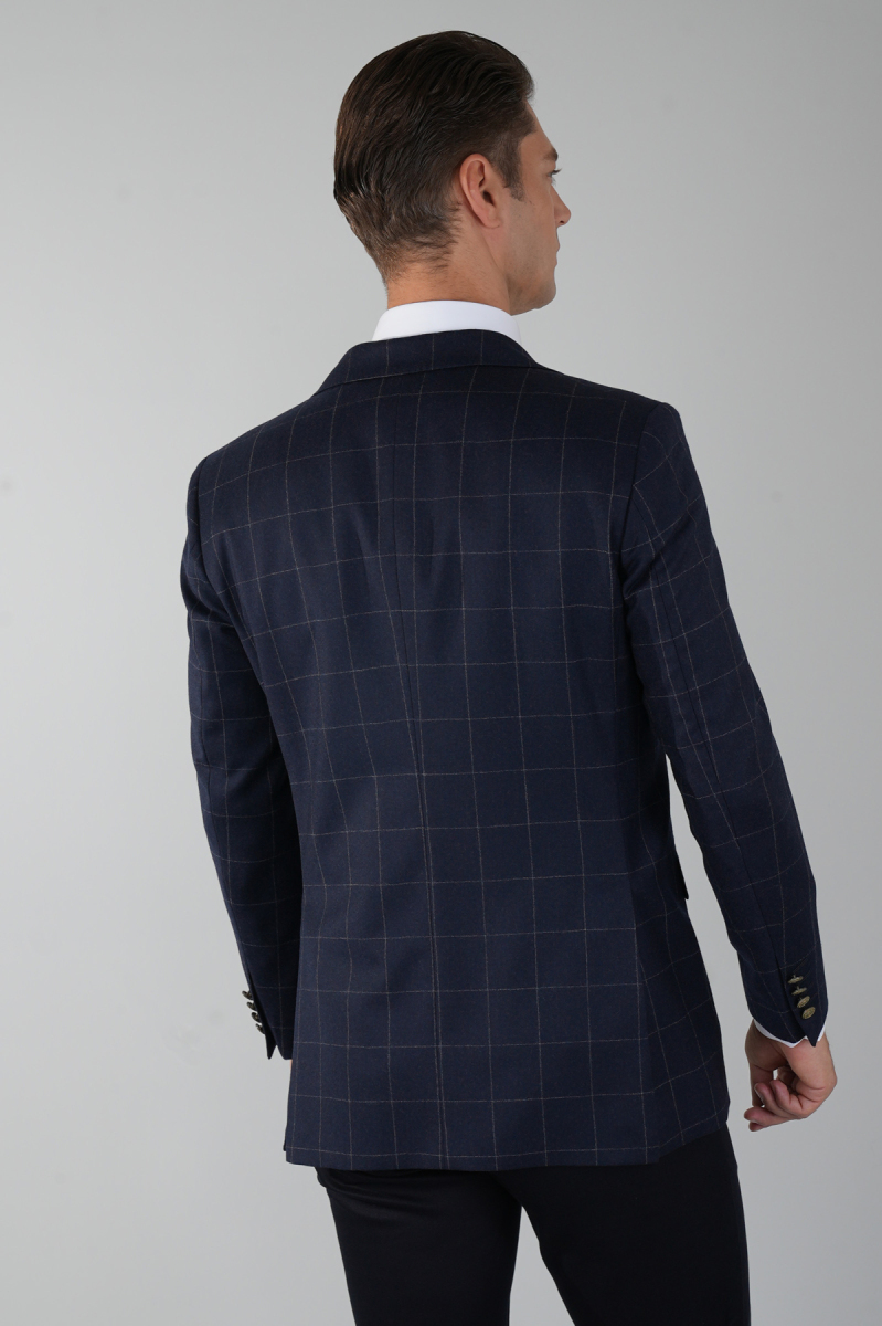 Comfort Fit Lacivert Mono Yaka Çift Yırtmaçlı 6 Drop Yün Kaşmir Erkek Ceket (1)