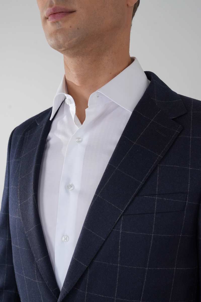 Comfort Fit Lacivert Mono Yaka Çift Yırtmaçlı 6 Drop Yün Kaşmir Erkek Ceket - 5