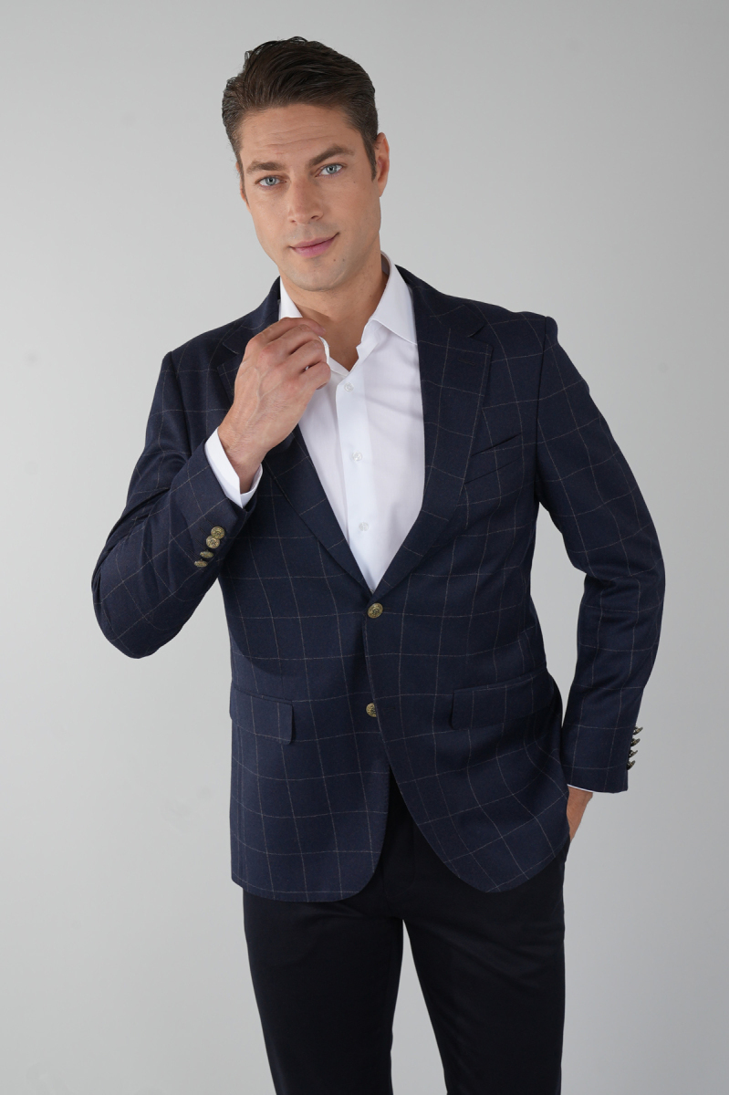 Comfort Fit Lacivert Mono Yaka Çift Yırtmaçlı 6 Drop Yün Kaşmir Erkek Ceket