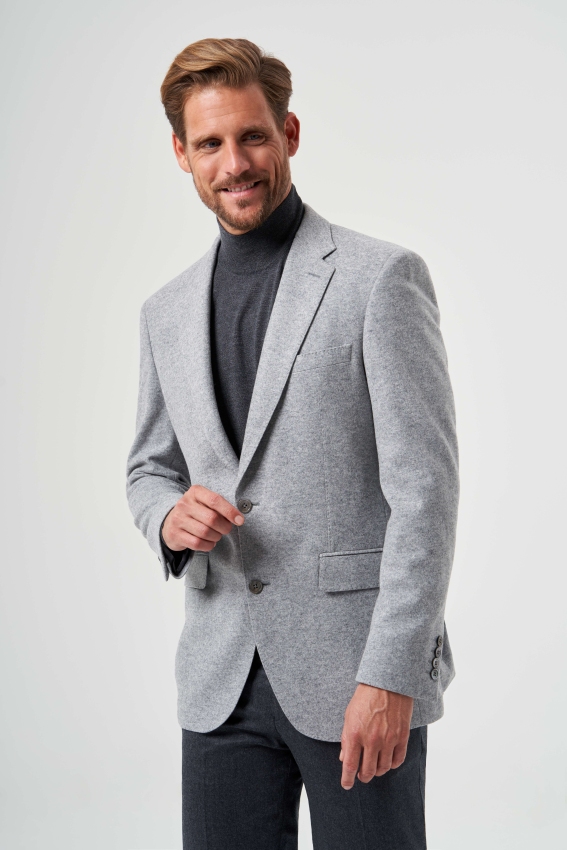 Comfort Fit Mono Yaka 6 Drop Gri Erkek Yün Ceket