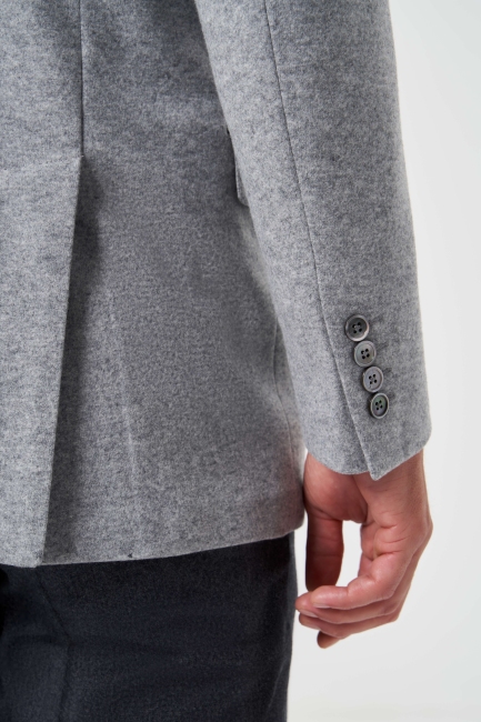 Comfort Fit Mono Yaka 6 Drop Gri Erkek Yün Ceket - 4
