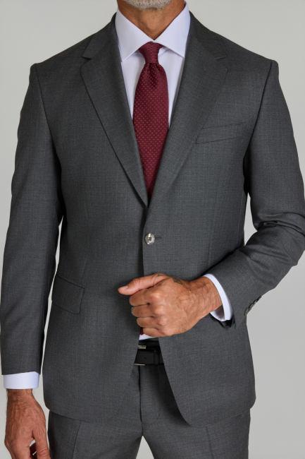 Gri Comfort Fit Mono Yaka Çift Yırtmaçlı Sedef Düğmeli 6 Drop Yün Takım Elbise - 4