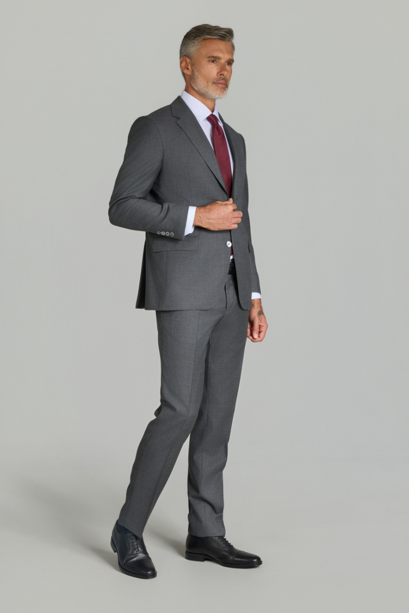 Gri Comfort Fit Mono Yaka Çift Yırtmaçlı Sedef Düğmeli 6 Drop Yün Takım Elbise - 3