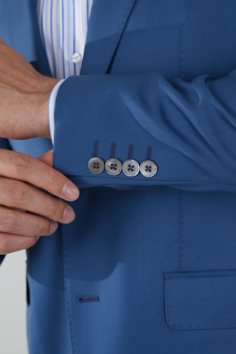 Comfort Fit Mono Yaka Drop 6 Çift Yırtmaçlı Açık Lacivert Erkek Yün Takım Elbise - 3