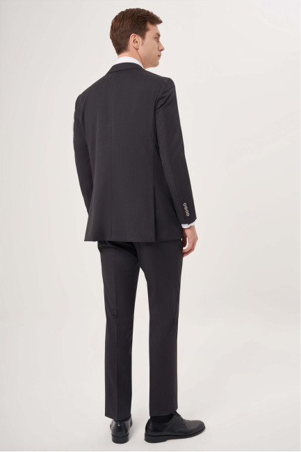 Comfort Fit Mono Yaka Drop 6 Çift Yırtmaçlı Antrasit Erkek Yün Takım Elbise - 2