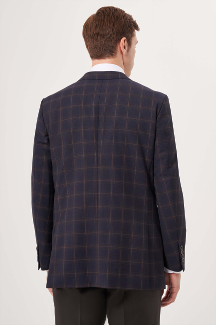 Comfort Fit Mono Yaka Lacivert Yün Erkek Ceket (1)