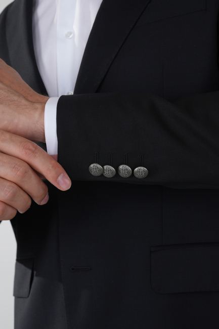 Comfort Fit Siyah Dokuma Mono Yaka Çift Yırtmaçlı 4 Drop Yün Blazer Erkek Ceket - 3