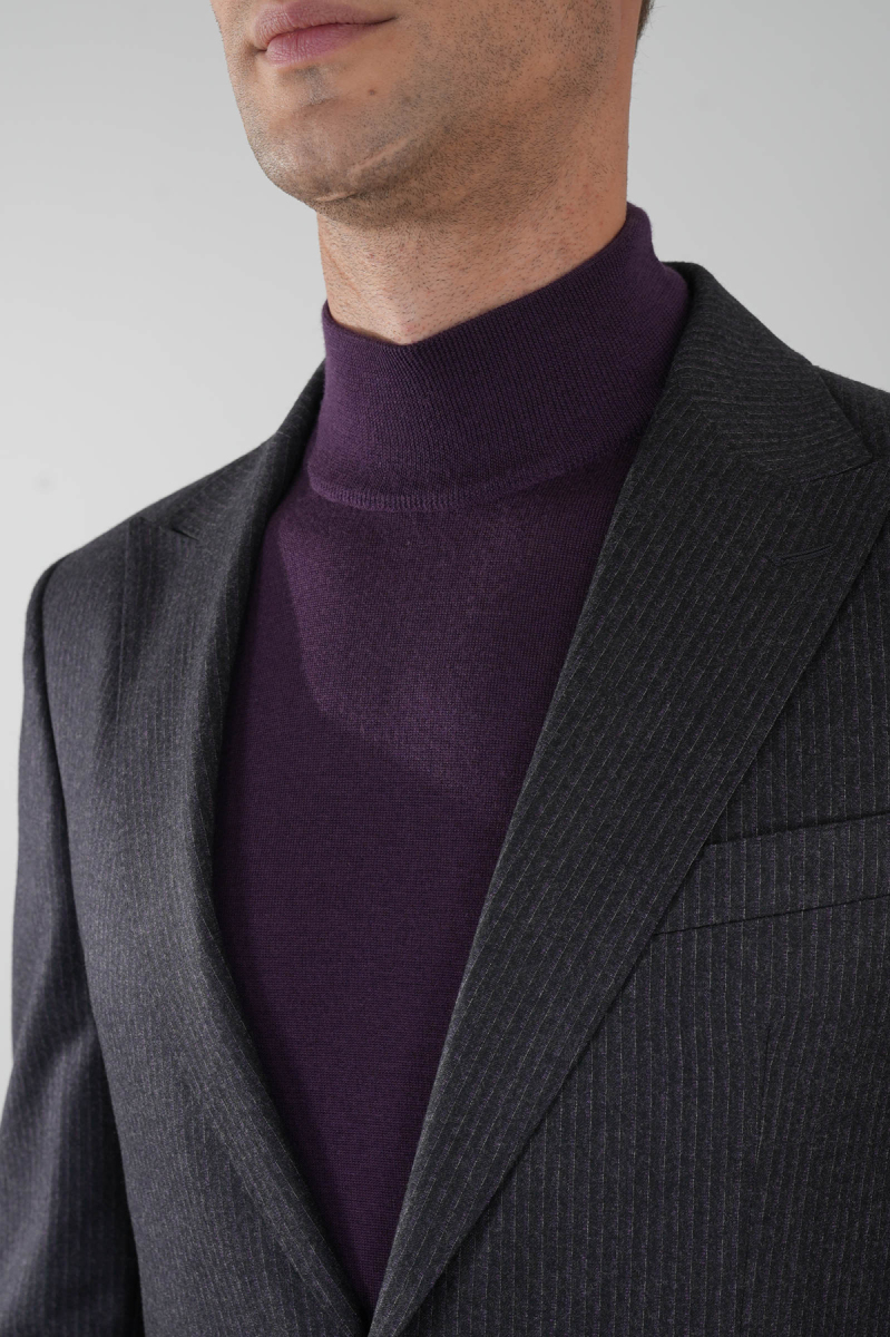 Comfort Fit Siyah Mono Yaka Çift Yırtmaçlı 4 Drop Erkek Yün Ceket - 4