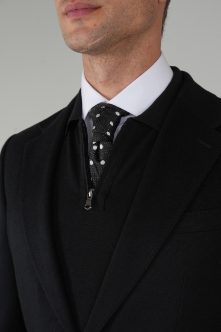 Comfort Fit Siyah Mono Yaka Çift Yırtmaçlı 6 Drop Yün Erkek Ceket - 3