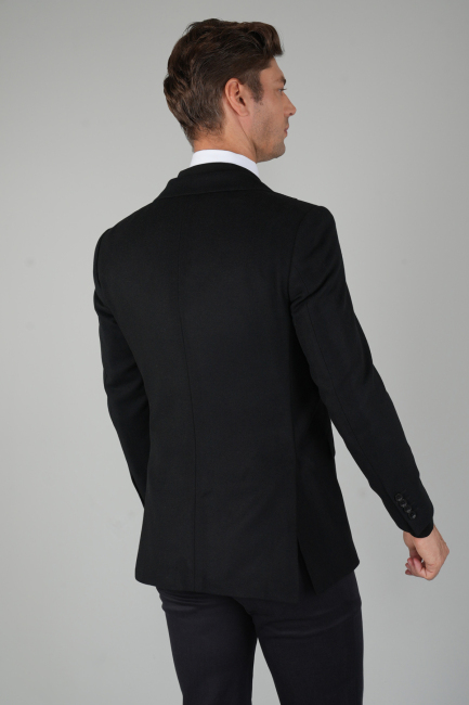 Comfort Fit Siyah Mono Yaka Çift Yırtmaçlı 6 Drop Yün Erkek Ceket (1)