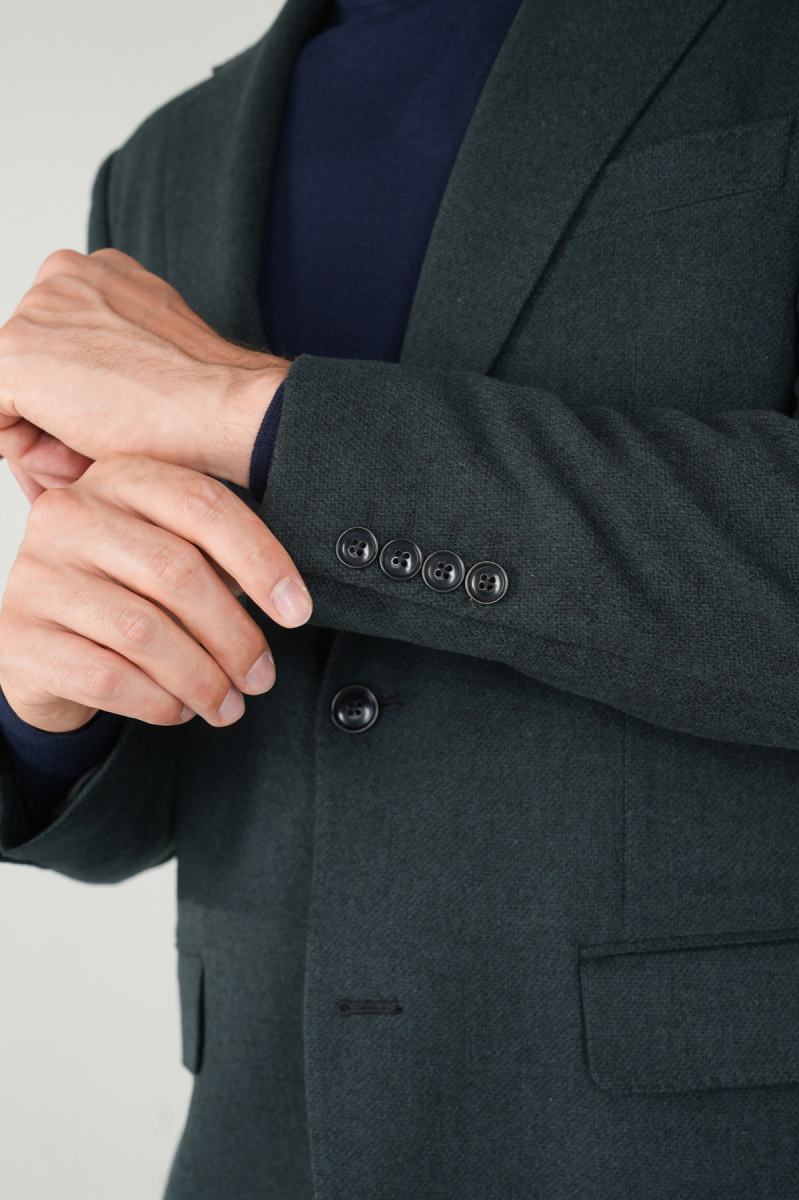 Comfort Fit Yeşil Mono Yaka Çift Yırtmaçlı 6 Drop Yün Erkek Ceket - 4
