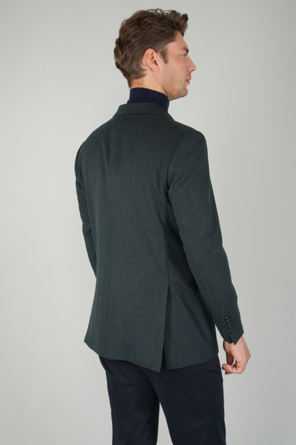Comfort Fit Yeşil Mono Yaka Çift Yırtmaçlı 6 Drop Yün Erkek Ceket (1)