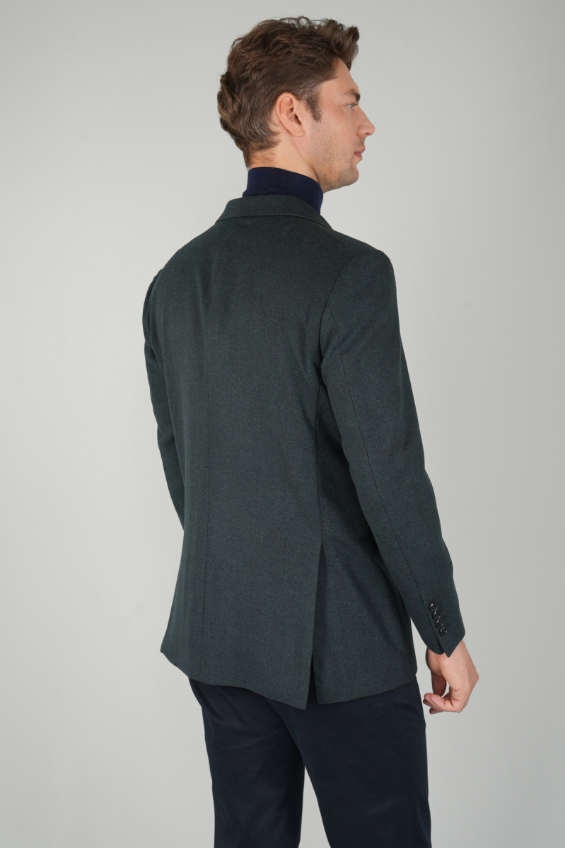 Comfort Fit Yeşil Mono Yaka Çift Yırtmaçlı 6 Drop Yün Erkek Ceket (1)