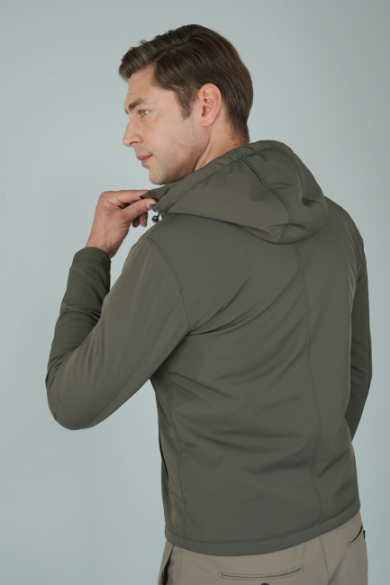 Deri Detaylı Regular Fit Erkek Haki Mont (1)