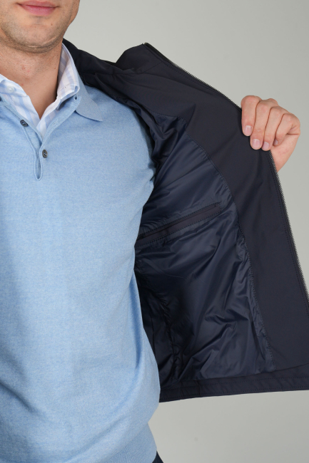 Deri Detaylı Regular Fit Erkek Lacivert Mont - 3