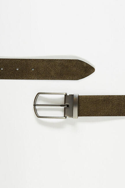  Deri Süet Sıkma Tokalı Haki Erkek Kemer - 1