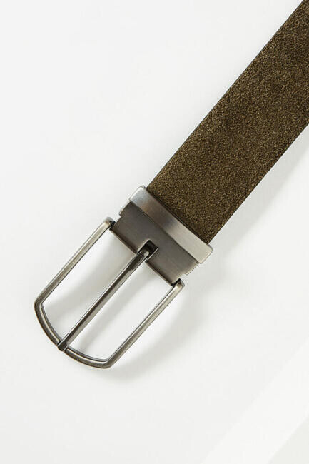  Deri Süet Sıkma Tokalı Haki Erkek Kemer - 2