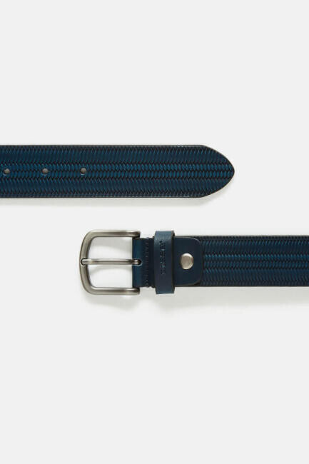 Desenli Baskılı Deri Lacivert Erkek Kemer - 1