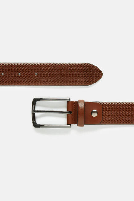 Desenli Baskılı Deri Taba Erkek Kemer