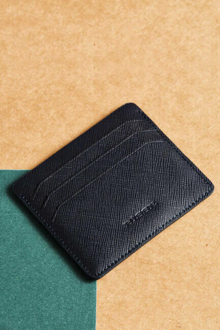 Desenli Deri Lacivert Erkek Kartvizit