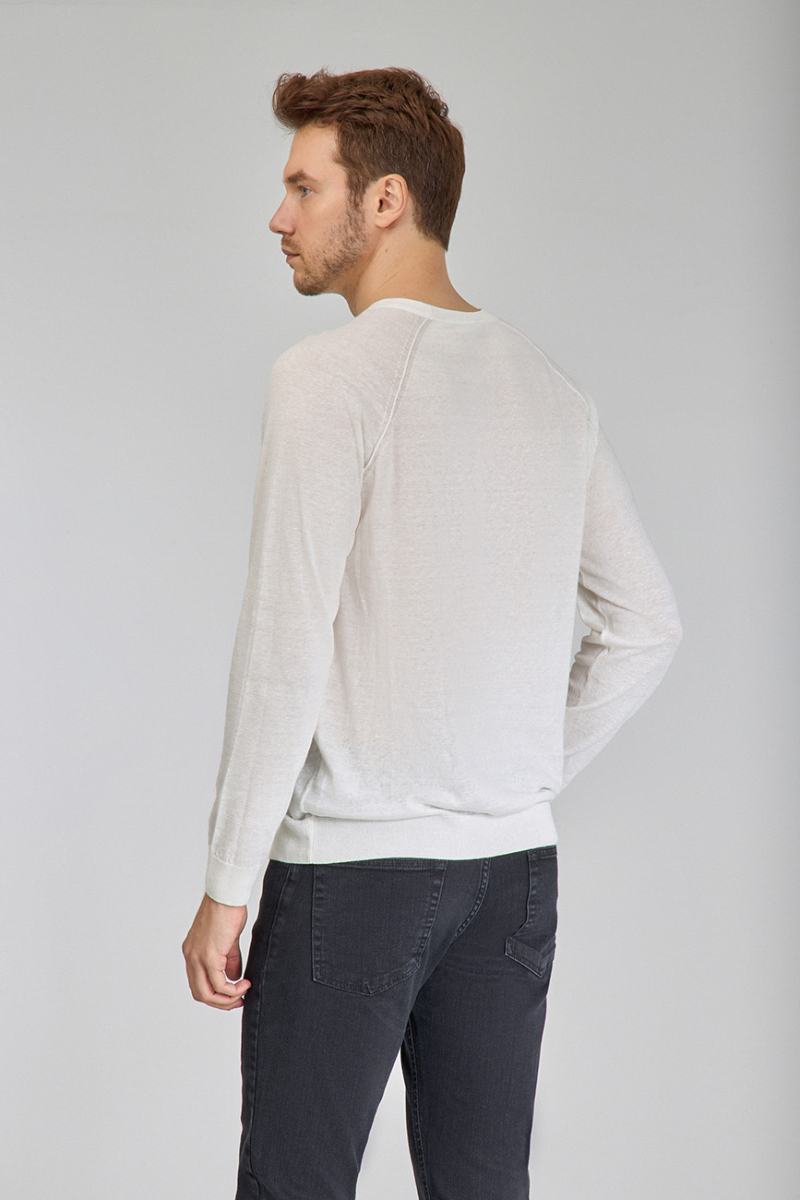 Ekru Uzun Kol Bisiklet Yaka Pamuk Yazlık Triko - 5