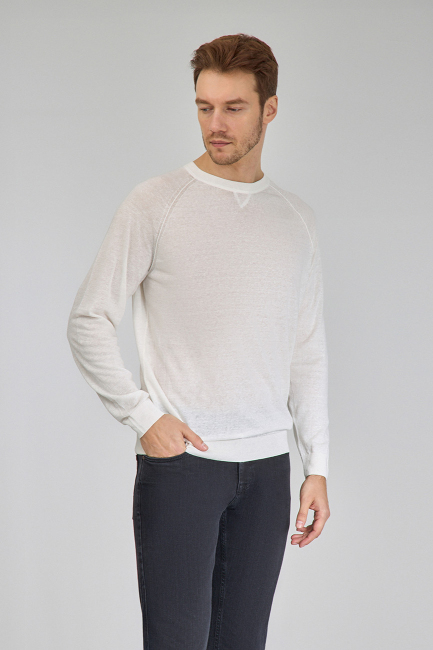 Ekru Uzun Kol Bisiklet Yaka Pamuk Yazlık Triko - 3