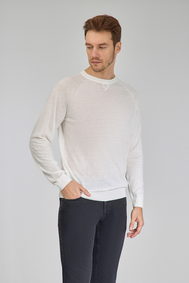 Ekru Uzun Kol Bisiklet Yaka Pamuk Yazlık Triko - 3