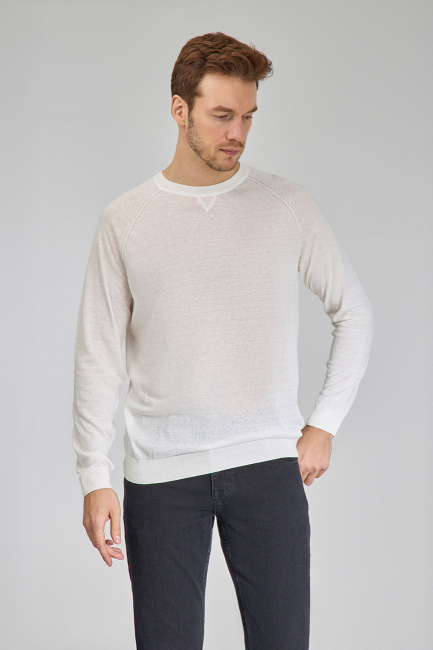 Ekru Uzun Kol Bisiklet Yaka Pamuk Yazlık Triko - 2