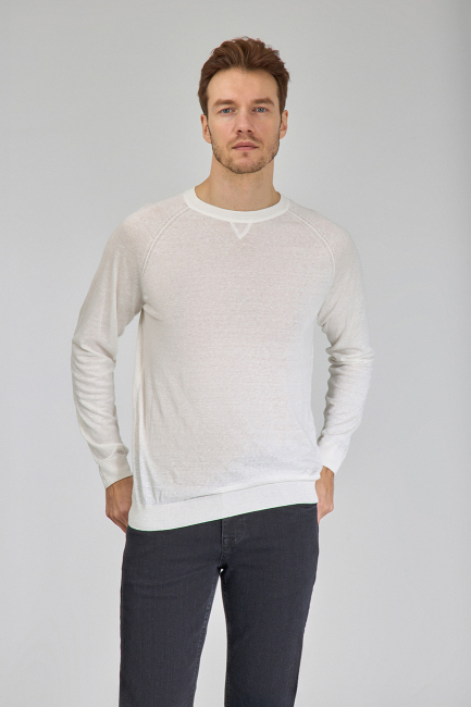 Ekru Uzun Kol Bisiklet Yaka Pamuk Yazlık Triko - 4