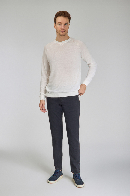 Ekru Uzun Kol Bisiklet Yaka Pamuk Yazlık Triko - 1