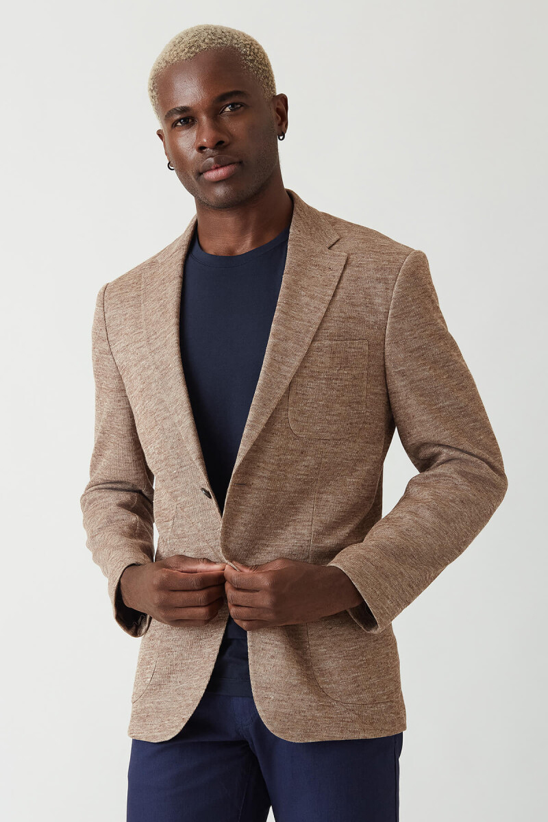 Erkek 2 Düğme Çift Yırtmaç Mono Yaka Ceket Bej