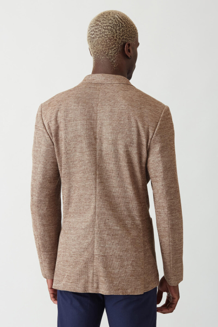 Erkek 2 Düğme Çift Yırtmaç Mono Yaka Ceket Bej - 2