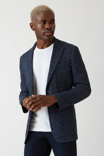 Erkek 2 Düğme Çift Yırtmaç Mono Yaka Ceket Lacivert - 1