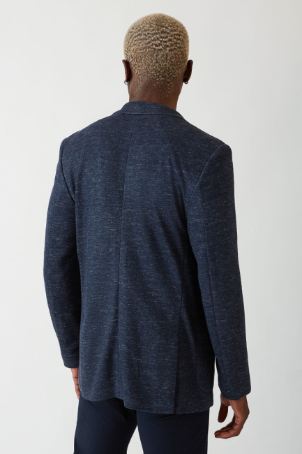 Erkek 2 Düğme Çift Yırtmaç Mono Yaka Ceket Lacivert - 2