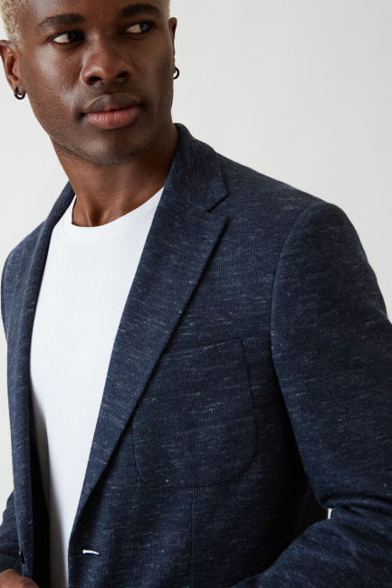 Erkek 2 Düğme Çift Yırtmaç Mono Yaka Ceket Lacivert - 4