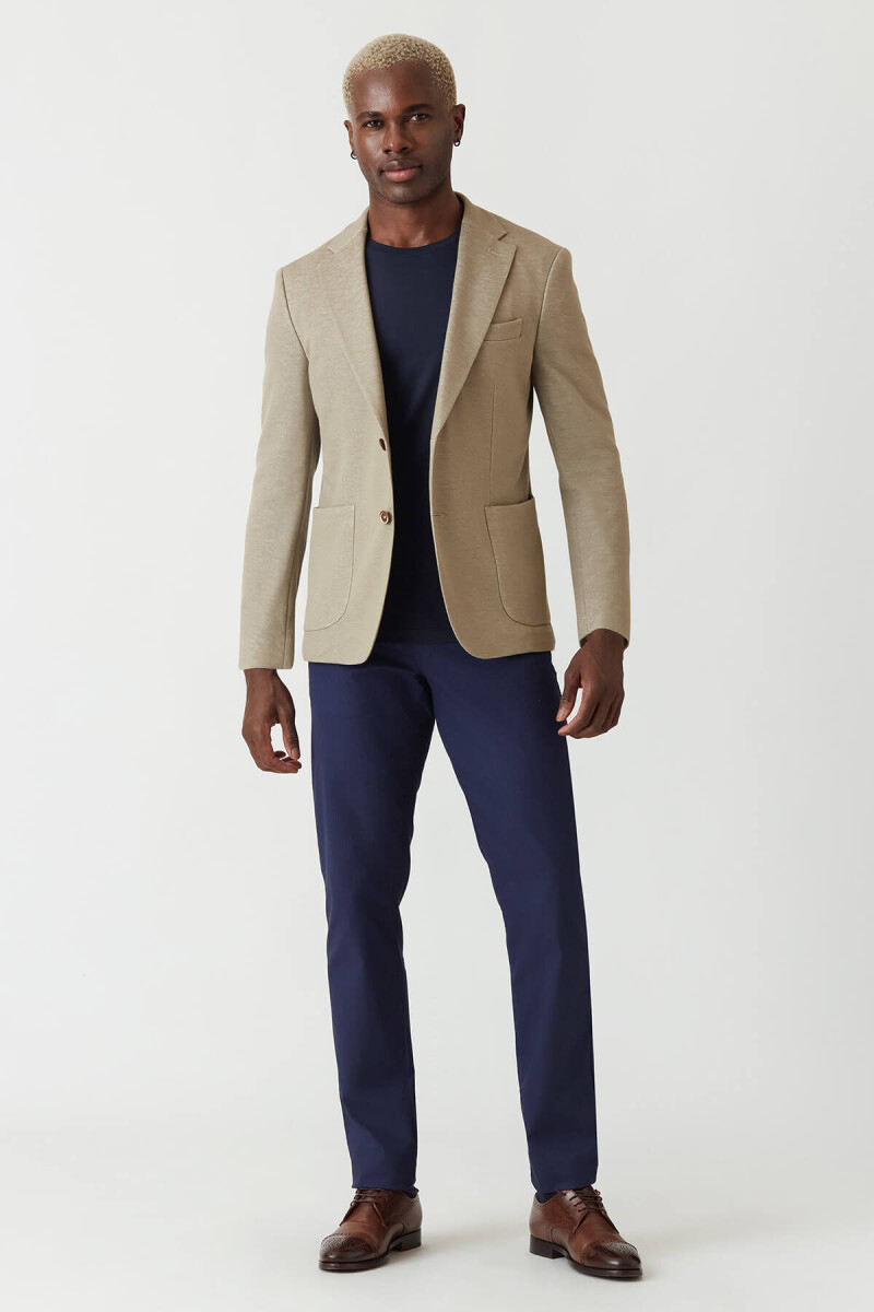 Erkek 2 Düğme Çift Yırtmaçlı Mono Yaka Ceket Bej - 5