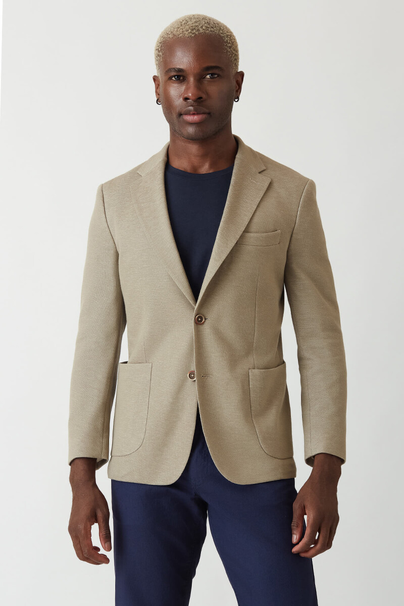 Erkek 2 Düğme Çift Yırtmaçlı Mono Yaka Ceket Bej - 4