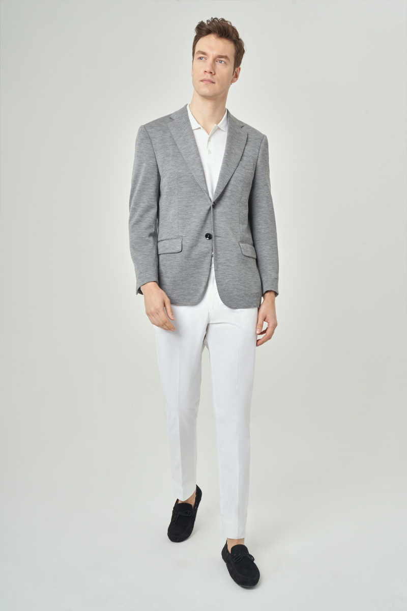 Erkek 2 Düğme Çift Yırtmaçlı Mono Yaka Ceket Gri - 3