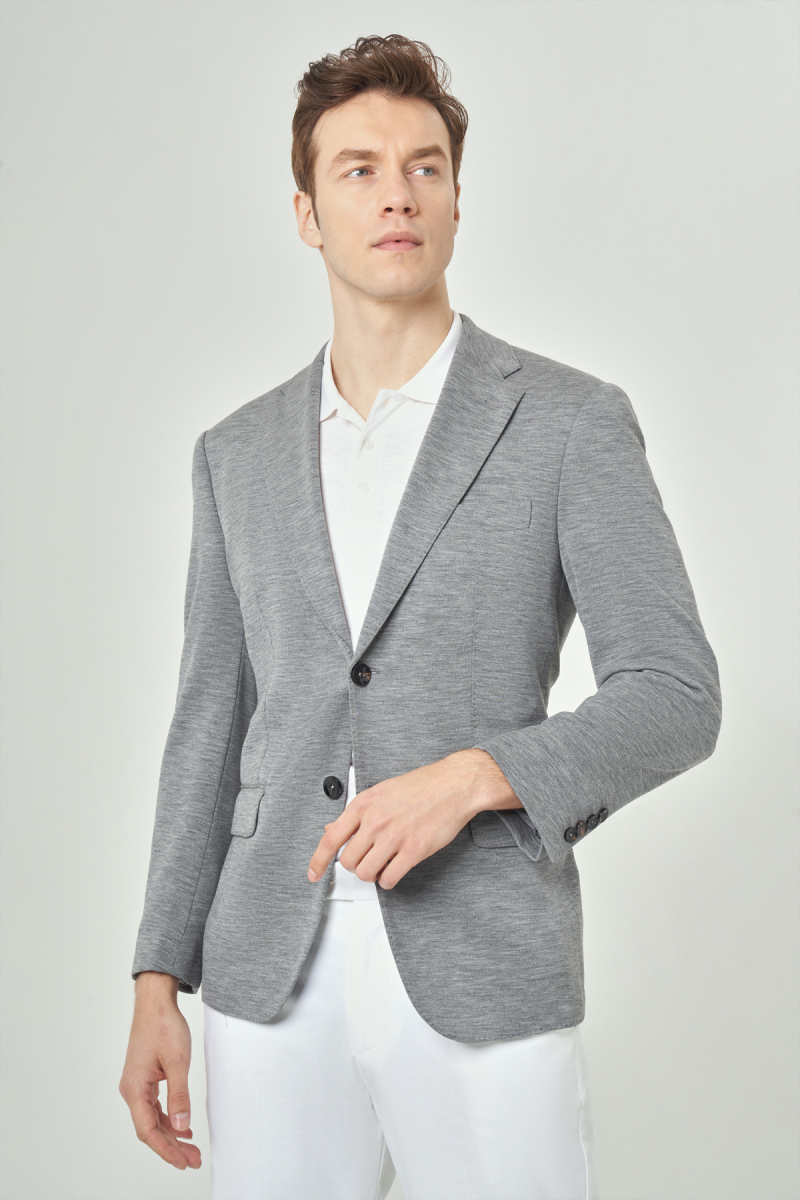 Erkek 2 Düğme Çift Yırtmaçlı Mono Yaka Ceket Gri