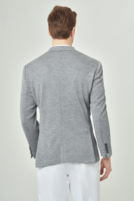 Erkek 2 Düğme Çift Yırtmaçlı Mono Yaka Ceket Gri - 2