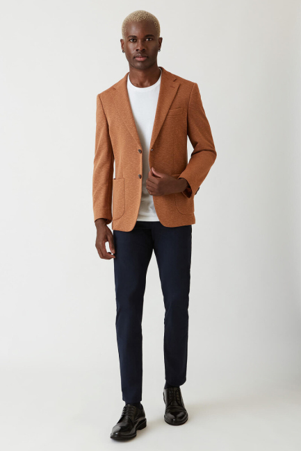 Erkek 2 Düğme Çift Yırtmaçlı Mono Yaka Ceket Kıremıt - 5